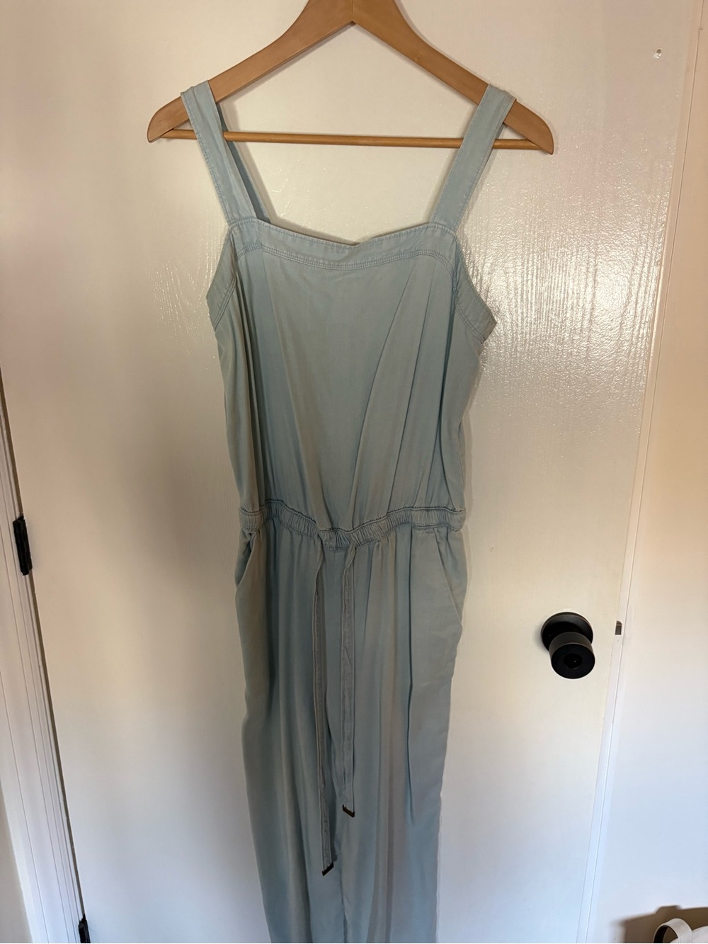 LOFT Light Blue Maxi Jumpsuit with Drawstring